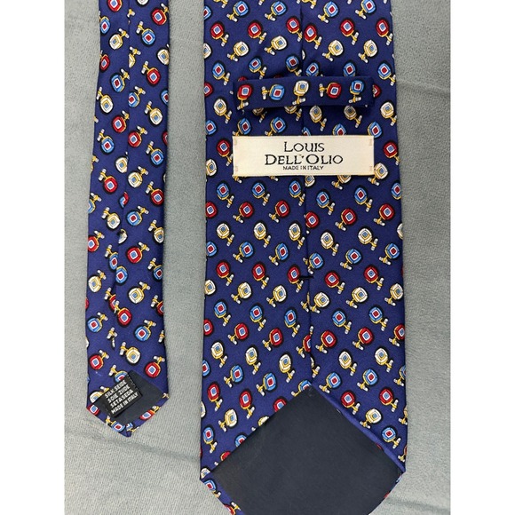 Louis Dell'Olio Mens Silk Tie Navy Blue Geometric Novelty Print Made in Italy - Picture 4 of 5